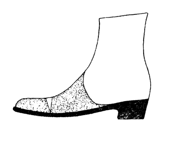 Рис. 37. Ортопедический ботинок с пробковой выкладкой и пальцевым сгибом для культи после операции Хея, Лабори, Жобера, Шопара (Тривес).