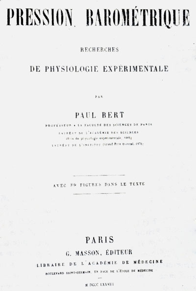 Титульный лист работы Поля Бера 'Барометрическое давление', Париж, 1878 г.